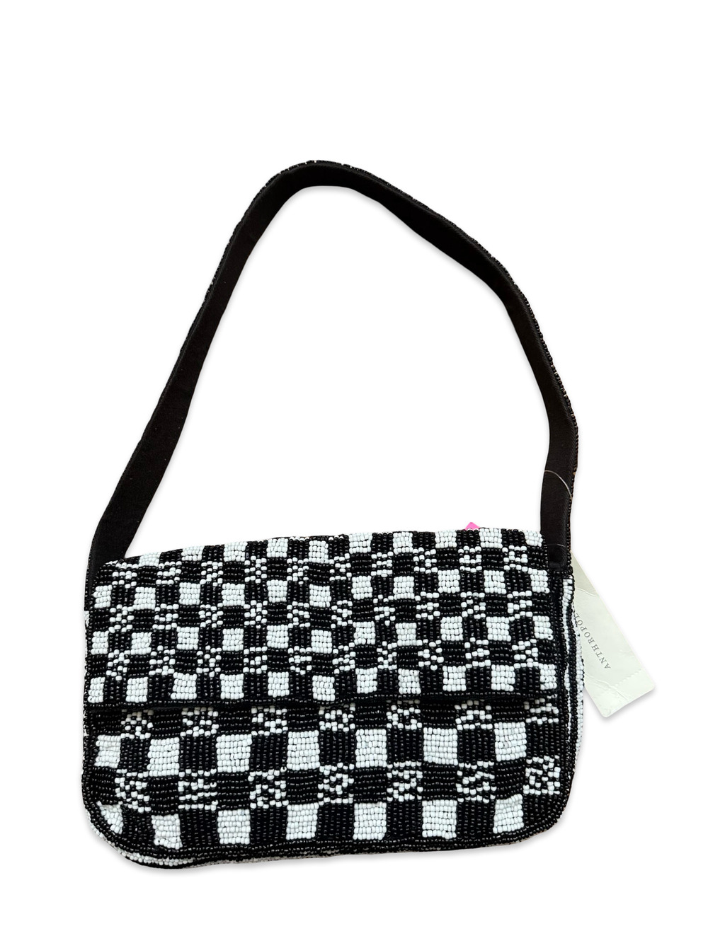 NWT Anthropologie Beaded Checker Shoulder Bag
